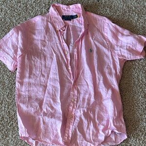 Men’s M Polo by Ralph Lauren Light Pink Short-Sleeve Button-Down Shirt Linen